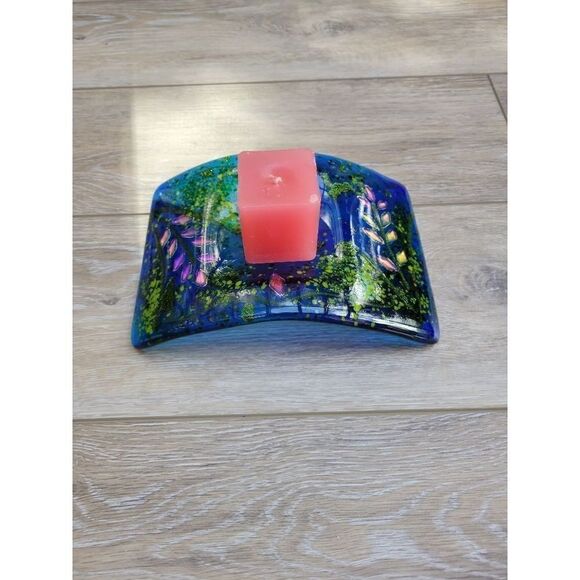 Laura Mendola BLUE GLASS SINGLE CANDLE HOLDER  made in Alaska - Picture 7 of 16